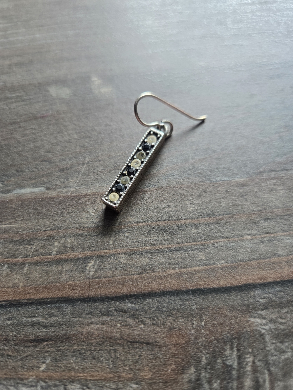 Single Sterling Silver Black and Clear Stone Drop Earring